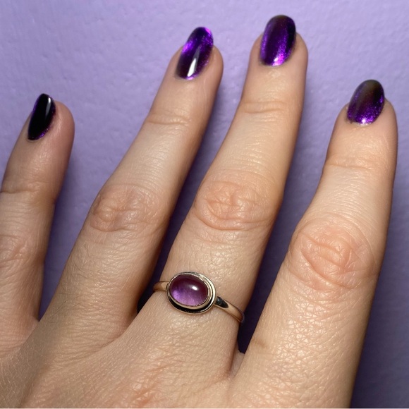 AMETHYST CABOCHON IN 925 STERLING SILVER RING - Picture 7 of 13